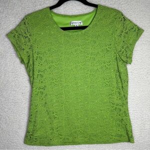 Coldwater Creek Green Fitted Cap Sleeve Tee Lace Design‎ Medium
